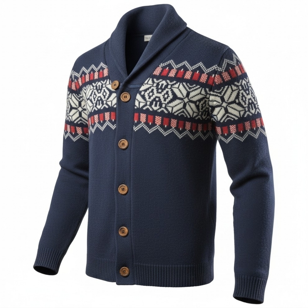 I JEANS BY BUFFALO | Nordic Grandpa Fisherman Navy Classic Button Cardigan | L